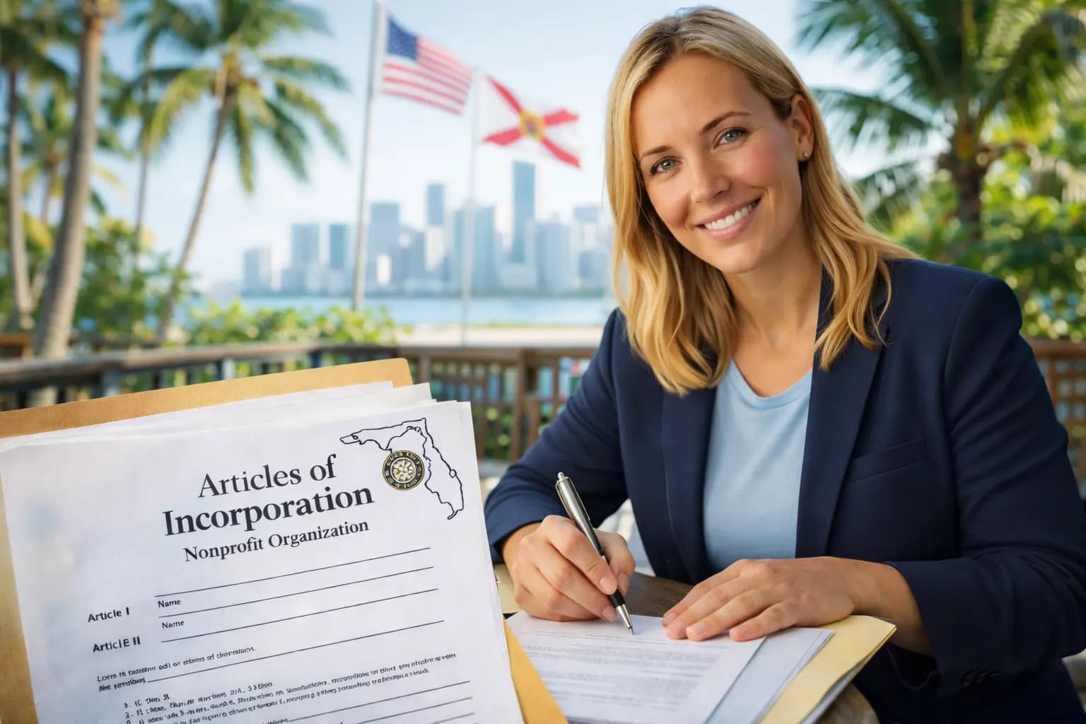 Community group reviewing Articles of Incorporation to start a nonprofit organization in Florida.