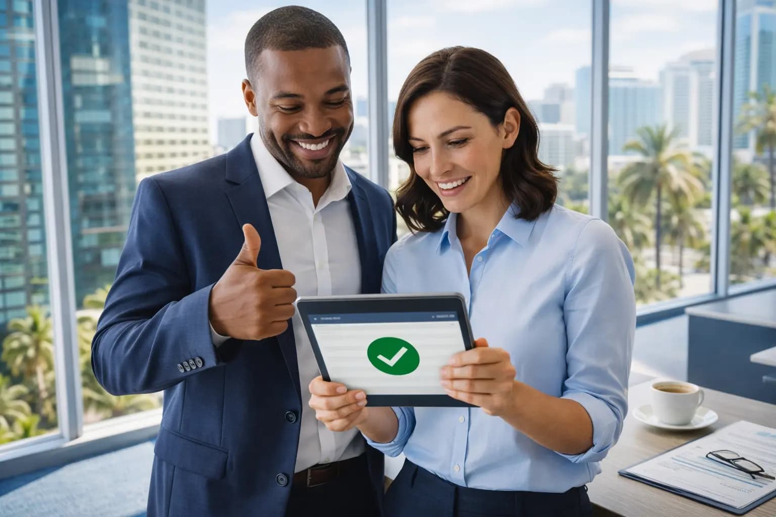 Business professionals successfully completing an online payment for their Florida LLC Annual Report.