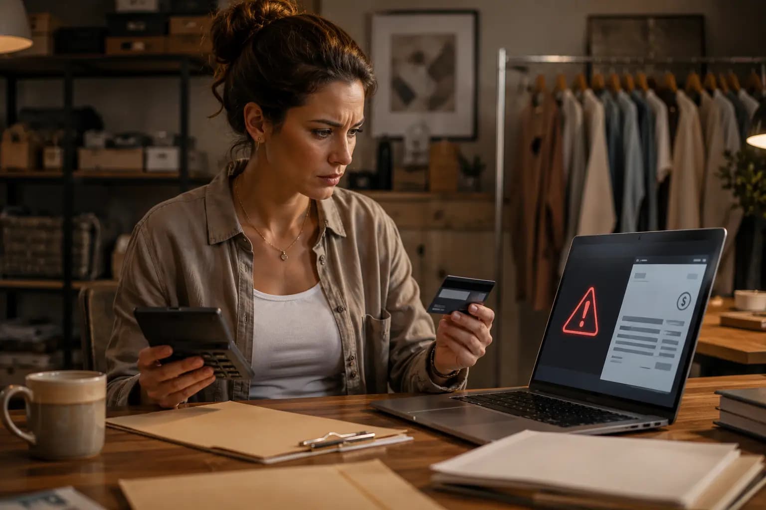 Investor holding a credit card at a laptop warning, calculating how much does it cost to reinstate an LLC in Florida.